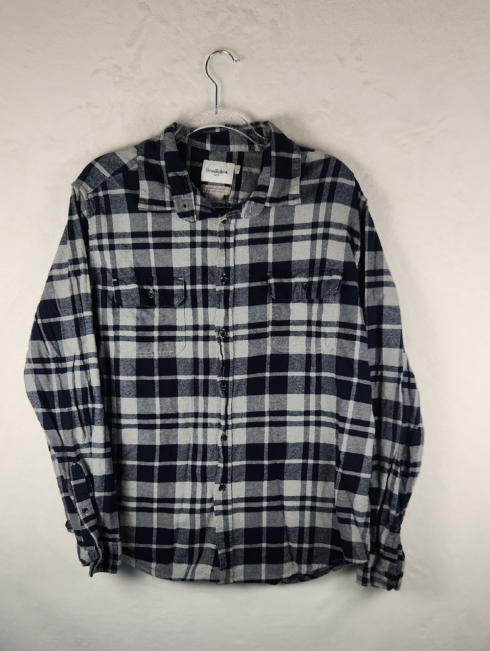 Goodfellow & Co Plaid Flannel Shirt Navy Blue and Grey Men's XL